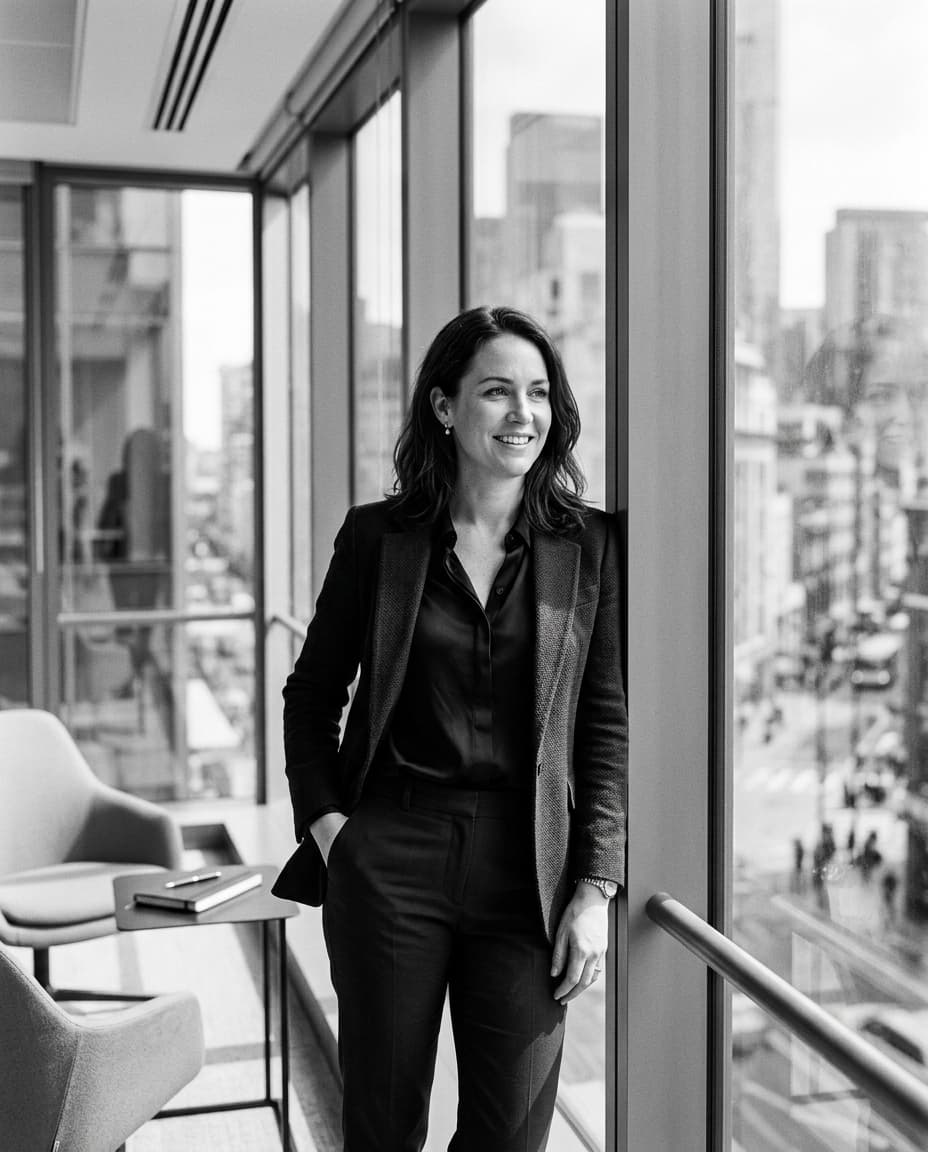 Business-Portrait am Fenster mit Skyline